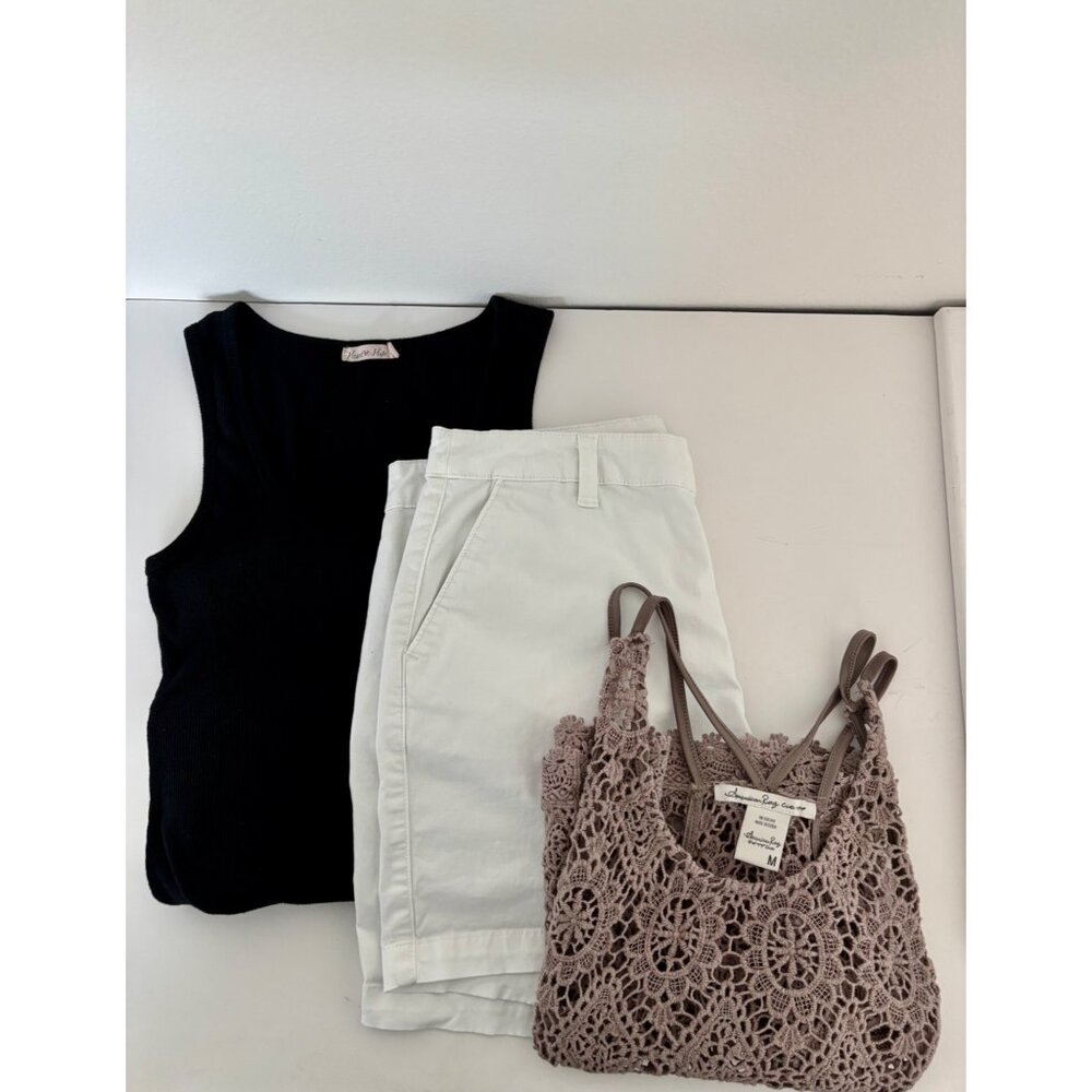 Casual Boho Summer Bundle M Crochet Top Tank Dress & White Shorts Streetwear - Picture 1 of 16